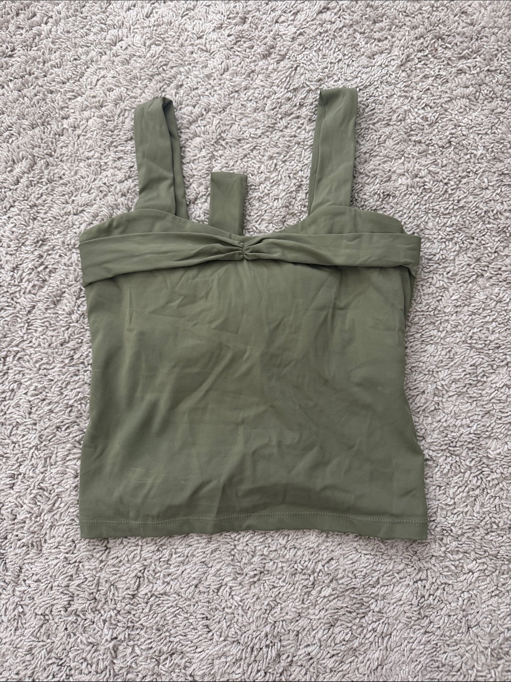 Olive Green Twist-Front Active Tank Top